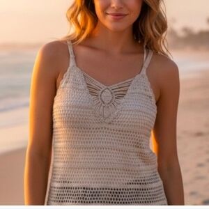 Vtg SayWhat? Gold Crochet Cami - Boho Coquette Fairycore Tank